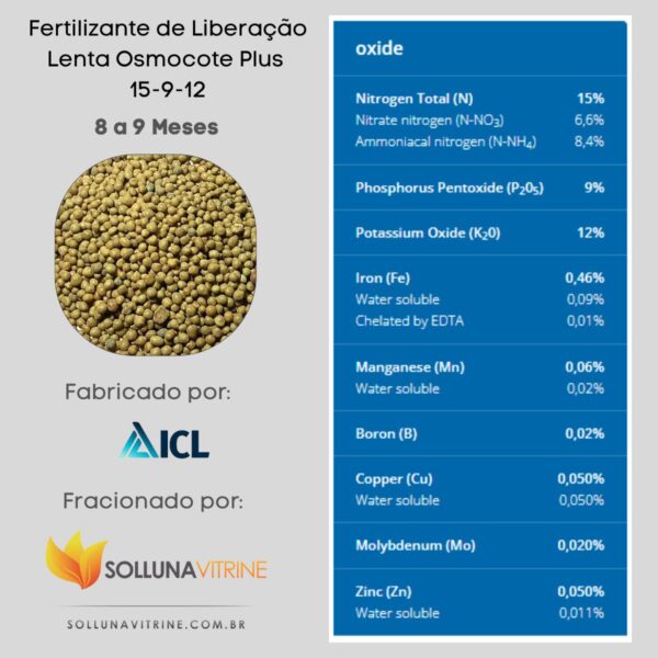 Fertilizante de liberação lenta OSMOCOTE 15-09-12 plus - 8 a 9 meses - 1 Kg - Image 4